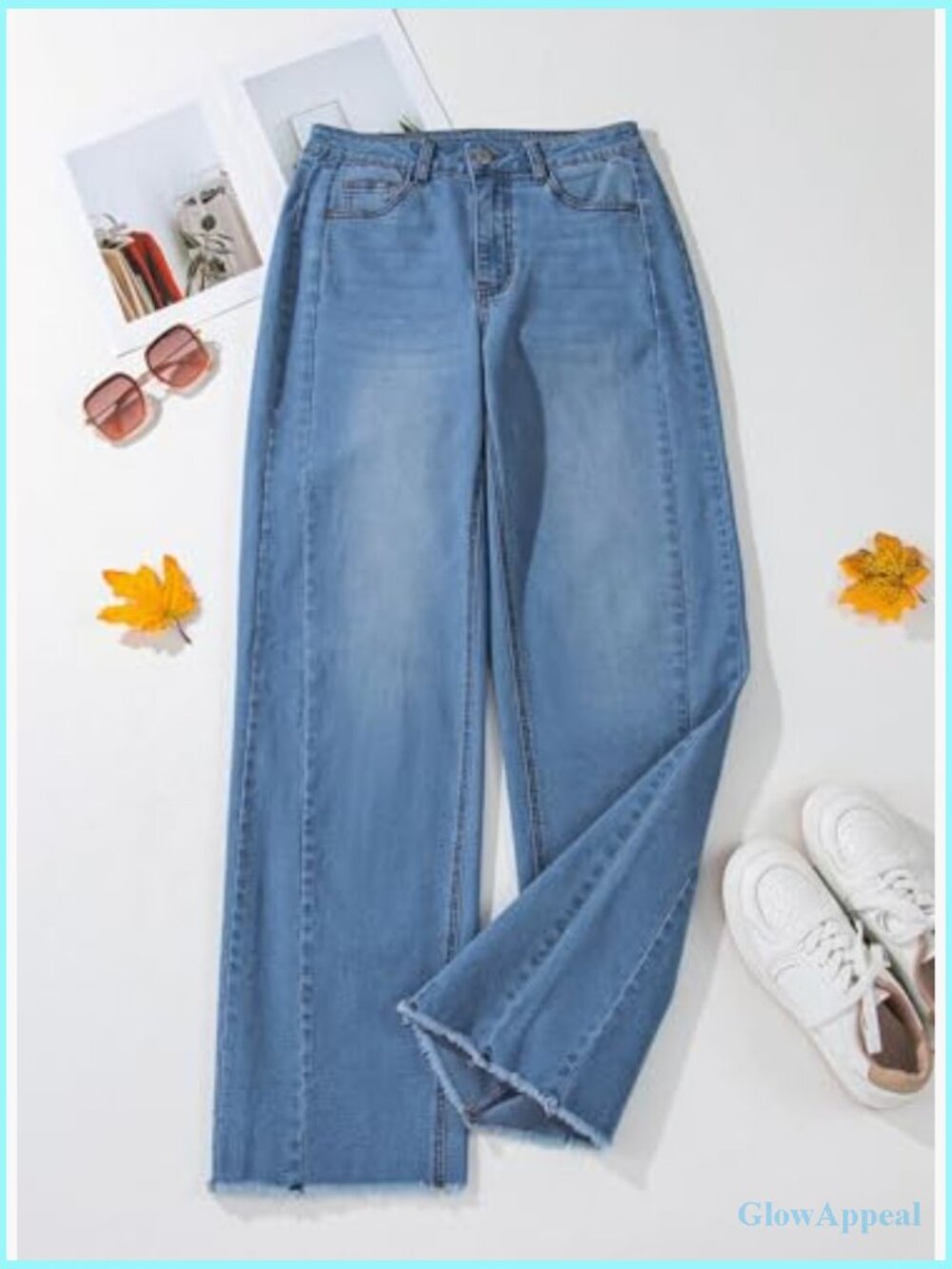 High Waisted Wide Leg Raw Hem Stretchy Denim Jeans for Women - Picture 3 of 7